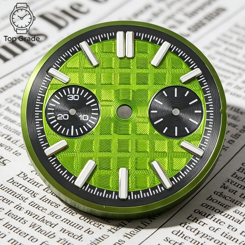 TG 30mm VK64No logo 2-eyes Grid Stripes Dial Green Luminous Suitable for VK64 Movement Watch Modification Accessories