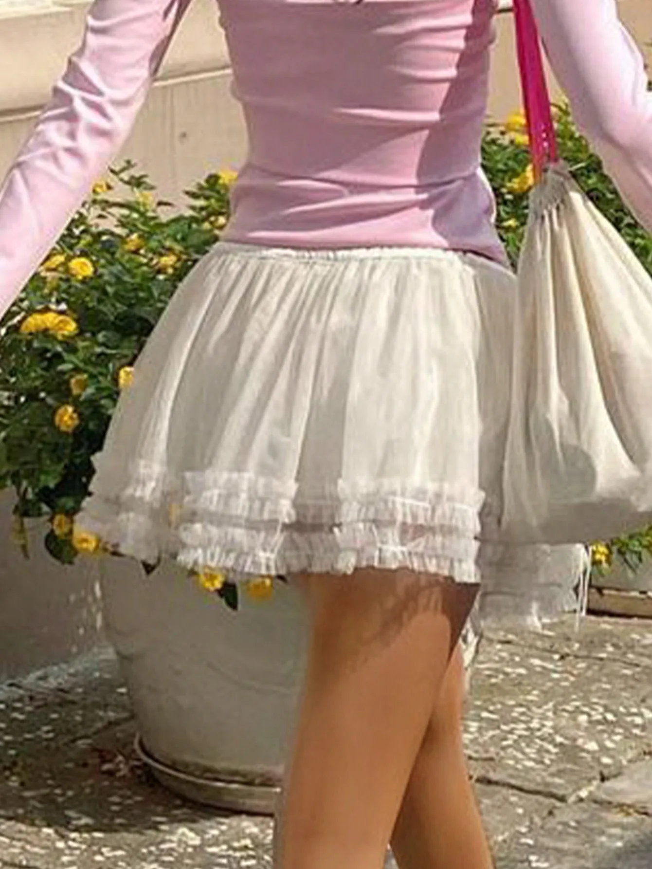 Y2K Cute Blokecore White Drawstring Waist Tiered Layer Mesh Ruffle Bowknot Detail Micro Mini Tulle Ballet Skirt