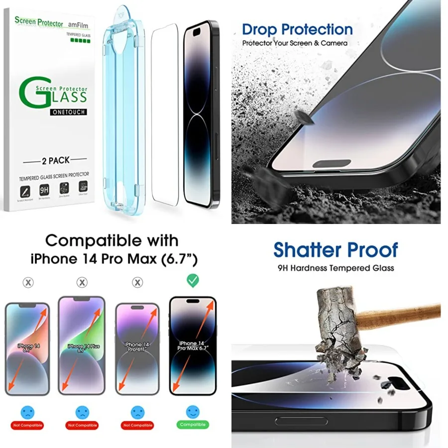 

Uto-Lignmnt Ontouh or Iphon 14 Pro Mx [6.7''] Screen Protector, Tempered Glass, 30 Seconds Installation, Ul R, S Rinly, Anti-Scratch 2 Pk