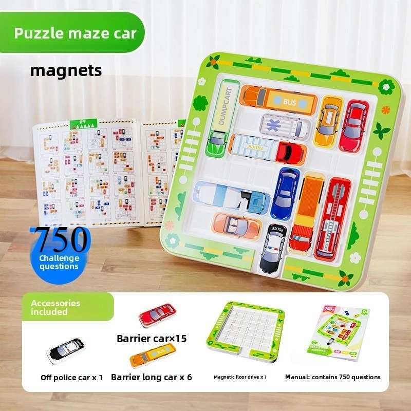 Puzzle Gioco da tavolo per bambini Magnetismo Auto Puzzle Traffic Jam Sfida Logica attraverso gioco da tavolo Auto Huarong Road Puzzle Toy