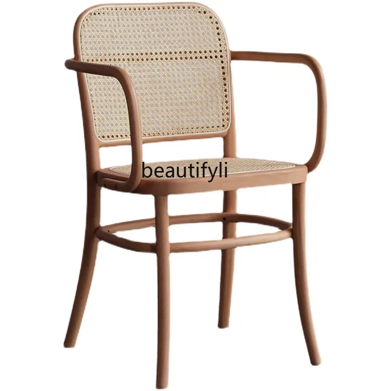 

Nordic and Japanese Style Dining Chair Home Retro Small Apartment Coffee Shop Backrest Leisure Chair Rattan Dining Chair