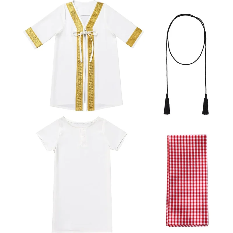 

4PCS Baby Thobe for Muslim Boys Thobe Islamic Robe Newborn Kaftan Abaya Prayer Outfit First Ramadan Cardigan Head Scarf Set
