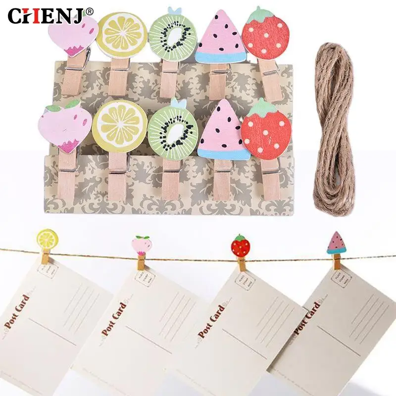 10pcs/pack Girl Heart Net Red Clothespin Craft Decoration Clips Natural Wooden Clips For Photo For Wall Decoration Hemp Rope