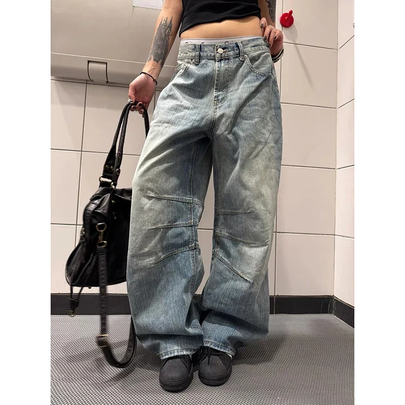 สีฟ้าY2kกางเกงยีนส์ผู้หญิงHarajuku Baggy Denimกางเกงญี่ปุ่น 2000Sสไตล์VINTAGE JeanยาวกางเกงOversizeเสื้อผ้าใหม่