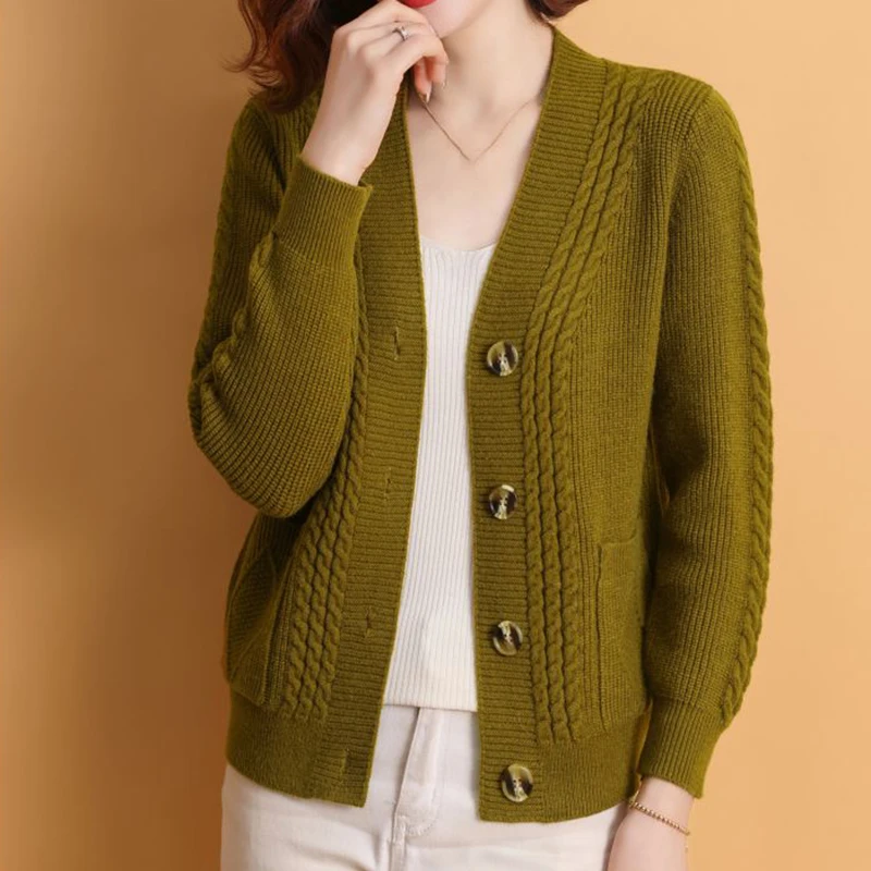 Rimocy Autumn Winter Knitting Cardigan Women 2024 Single Breasted V-Neck Sweater Woman Solid Color Long Sleeve Jumoer Coat Mujer