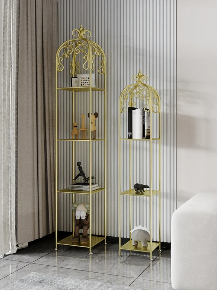 Nordic Bird Cage Bookshelf Floor Wrought Iron Flower Rack Multi-Layer Living Room Bookcase Storage