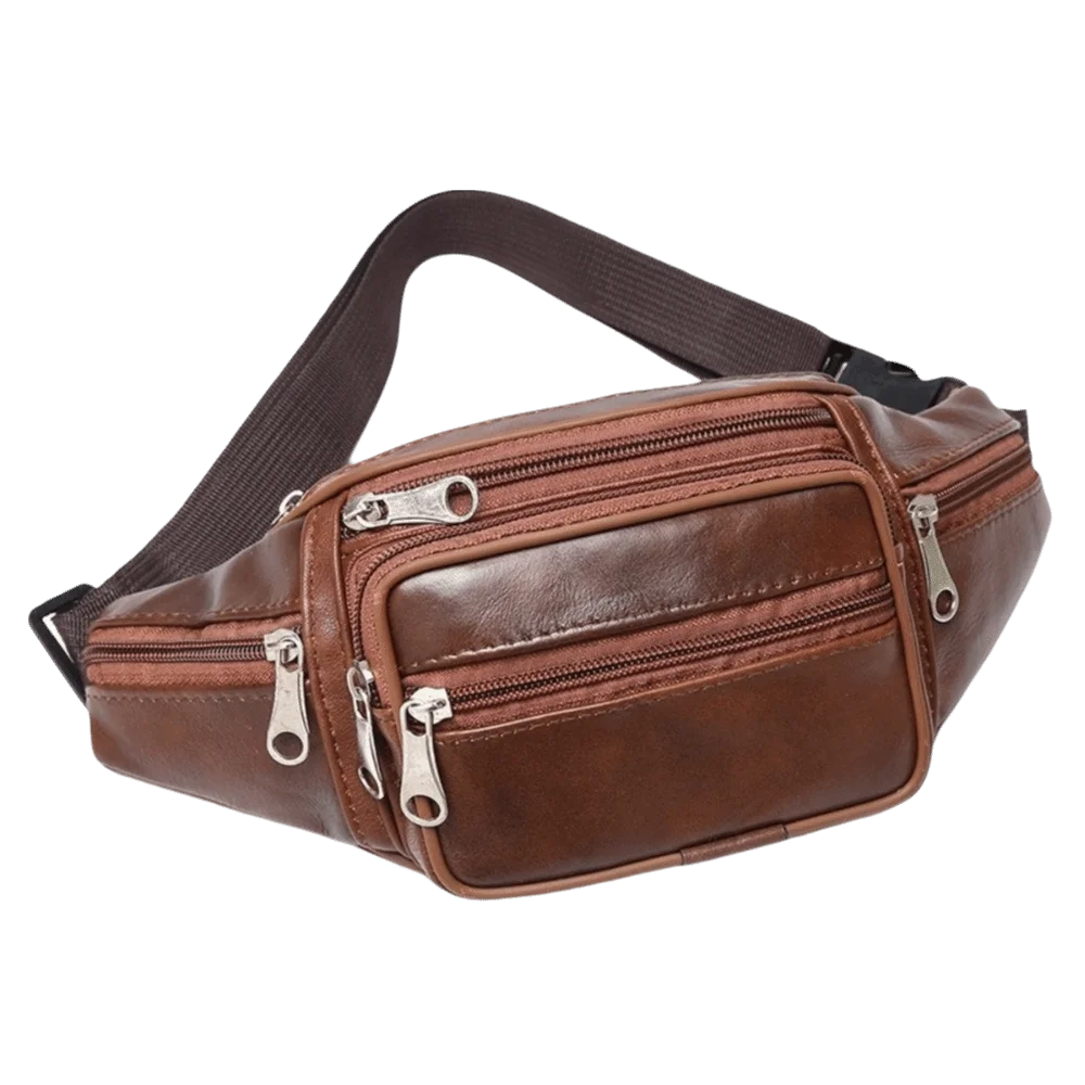 Retro Adjustable Strap PU Leather Waist Bag Soft Multi Pockets Fanny Pack Dual Purpose Hands Free Crossbody Chest Bag Gym