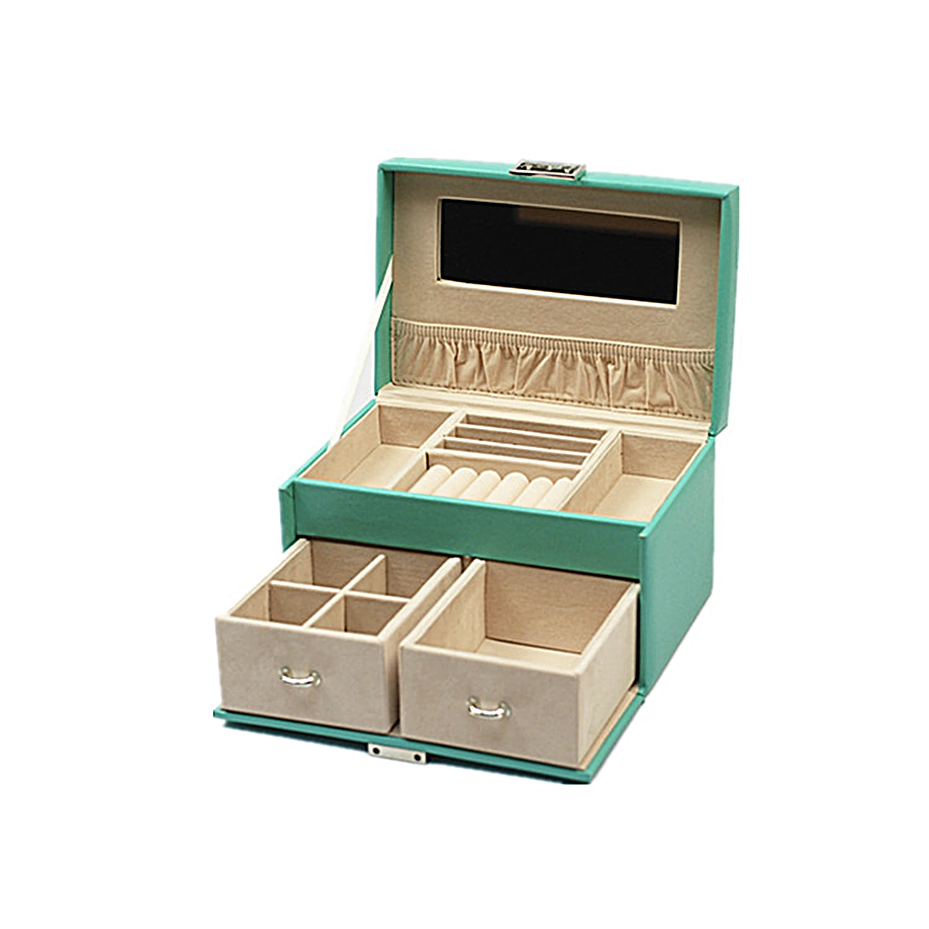 

European Style Luxury Leather Necklace Earrings Ring Jewelry Ornaments Storage Case with Lock