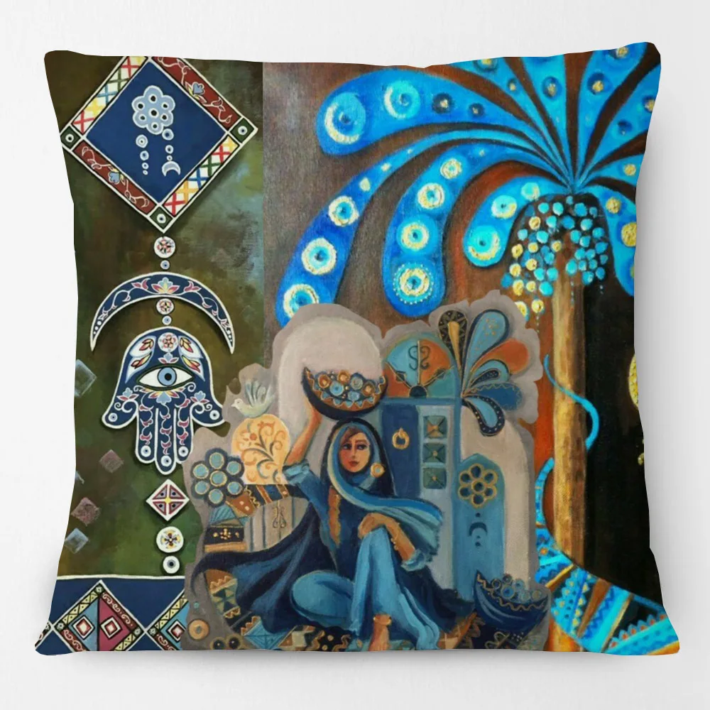 Middle East Arabic Muslim Mosque Art Woman Islamic Mandala Paintings Cushion Cover Decorative Pillows For Sofa