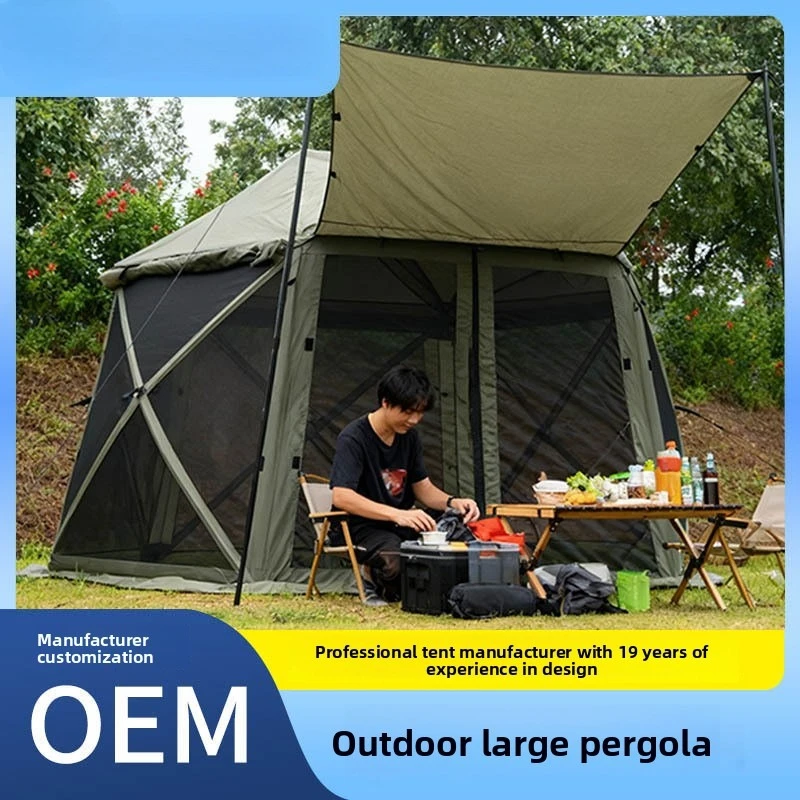 

Outdoor new hexagonal large breathable camping tent quick pergola foldable rain and sun protection 8-10 people shade