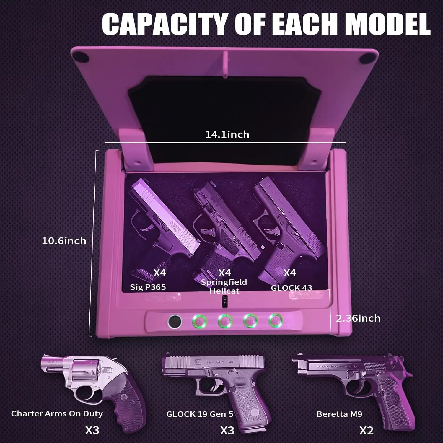 Biometric & PinkBiometric or Digital Gun Safe for 3 Pistols Safe DOJ Certified with 3 Quick Access Handgun Safe,Digital Keypad F