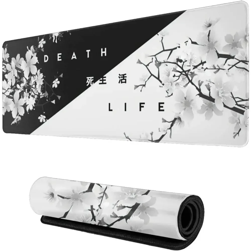 

Black and White Cherry Blossom Mouse Pad Gamer Keyboard Pc Accessories 900x400 Table Cushion Extended Large Non Slip Desk Mat