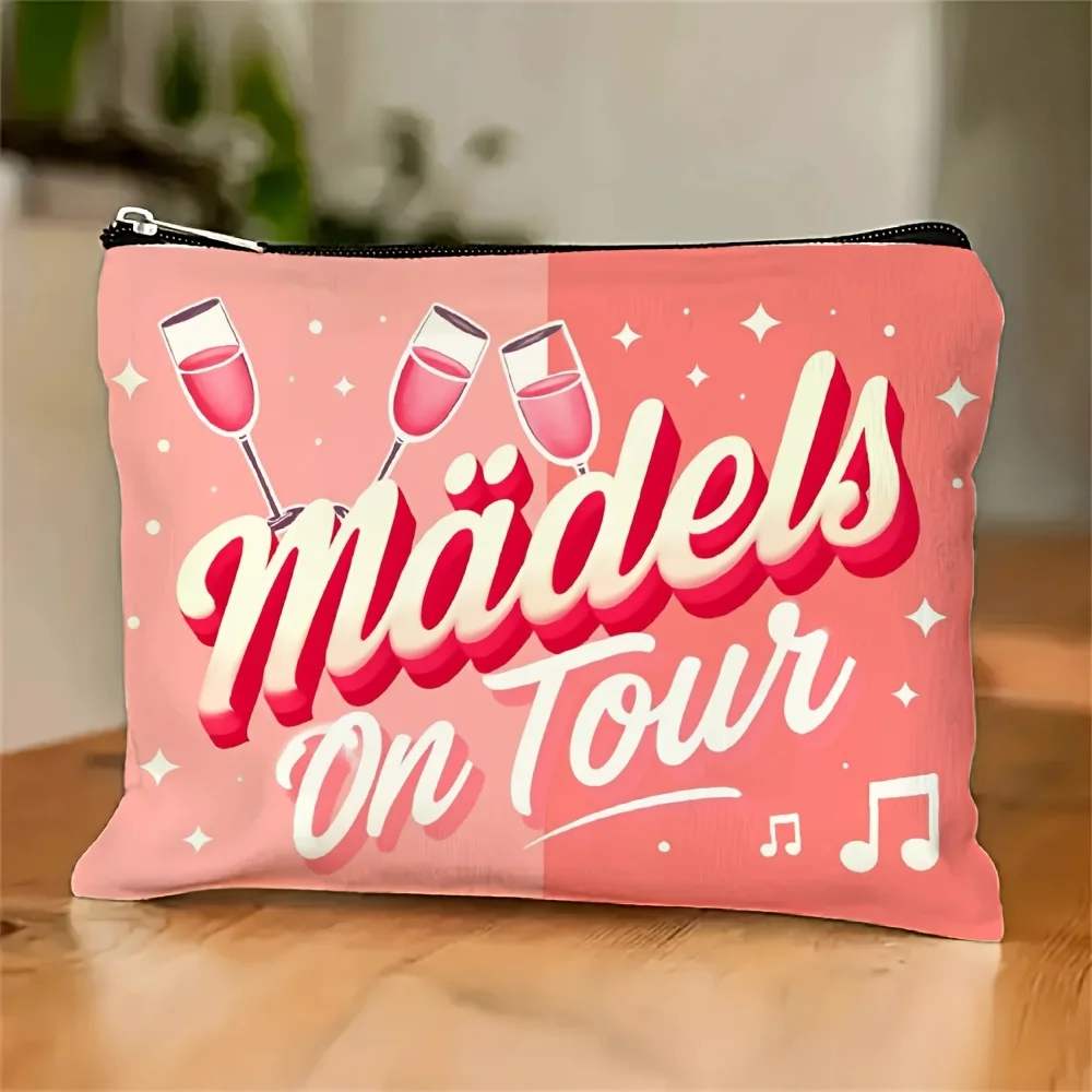 

ACocktail Glass And German Printed Pattern Makeup Bag- Multifunctional Zipper Pouch, Jewelry Storage Bag, Perfect Travel Zipper