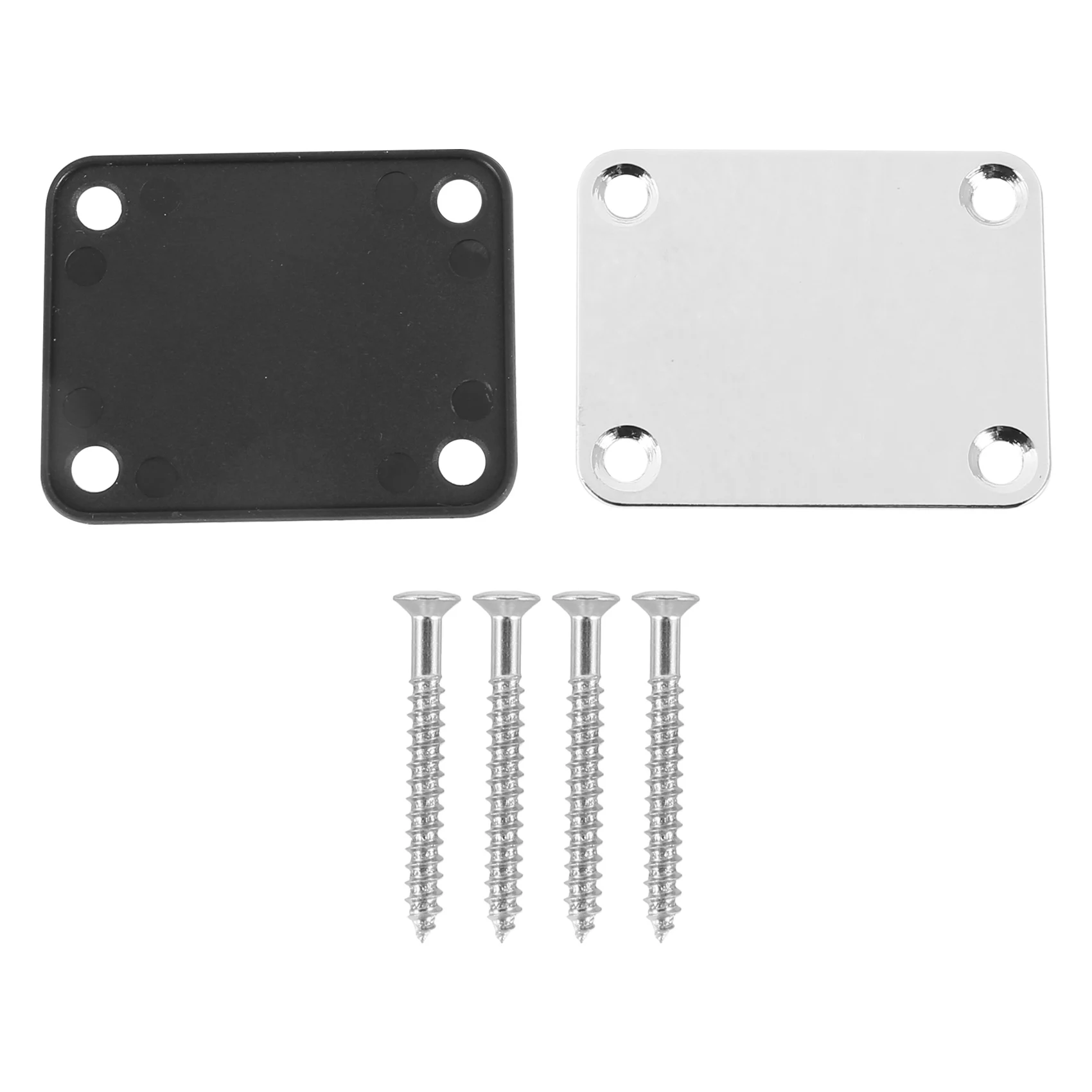 

Lo-ok 2 Pcs Guitar Metal Neck Plates with Plastic Mat for Strat Tele Style Electric Guitar Replacement, Chrome