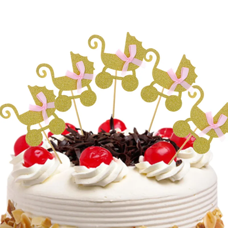 Baby Carriage Cake Topper Happy Birthday Love Cupake Topper Flags Wedding Baby Shower DIY Decor Supplies Kids Party Supplies