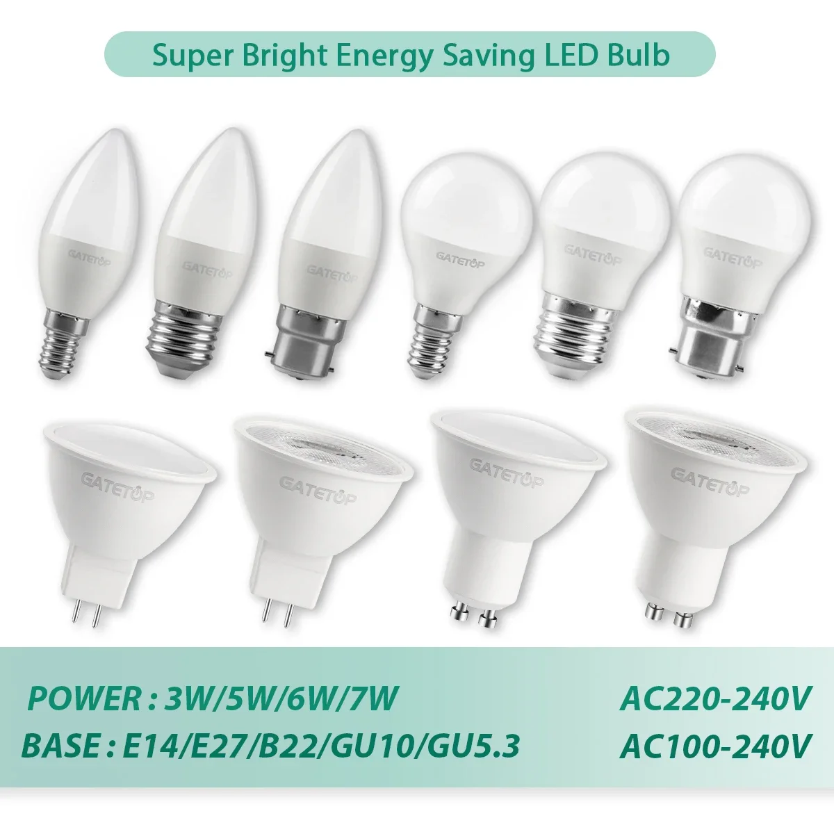 6pcs Versatile LED Spotlight Lamp with Multiple Base Options for Home and Office Interior Decoration E27 B22 E14 GU10 GU5.3