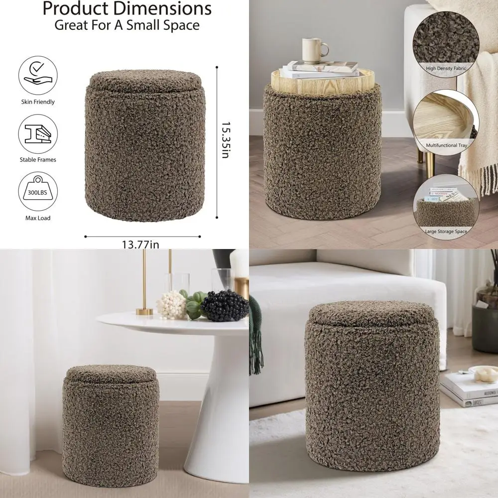 

Contemporary Padded Ottoman with Storage, Vanity Makeup Seat, Upholstered Footrest for Living Spaces