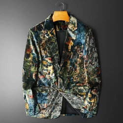 Chaqueta con estampado de lujo para hombre, Chaqueta de traje informal Vintage, ropa de calle ajustada para boda, negocios, Social, 2022