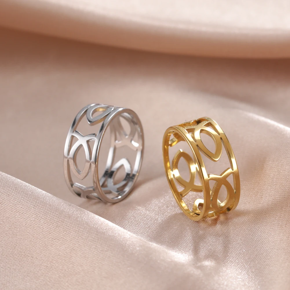 Stilvoller, schlichter, hohler, fischförmiger Ring aus Edelstahl, niedliches Amulett, zeitloses Versprechen, Party, Geburtstag, Schmuck, Geschenk