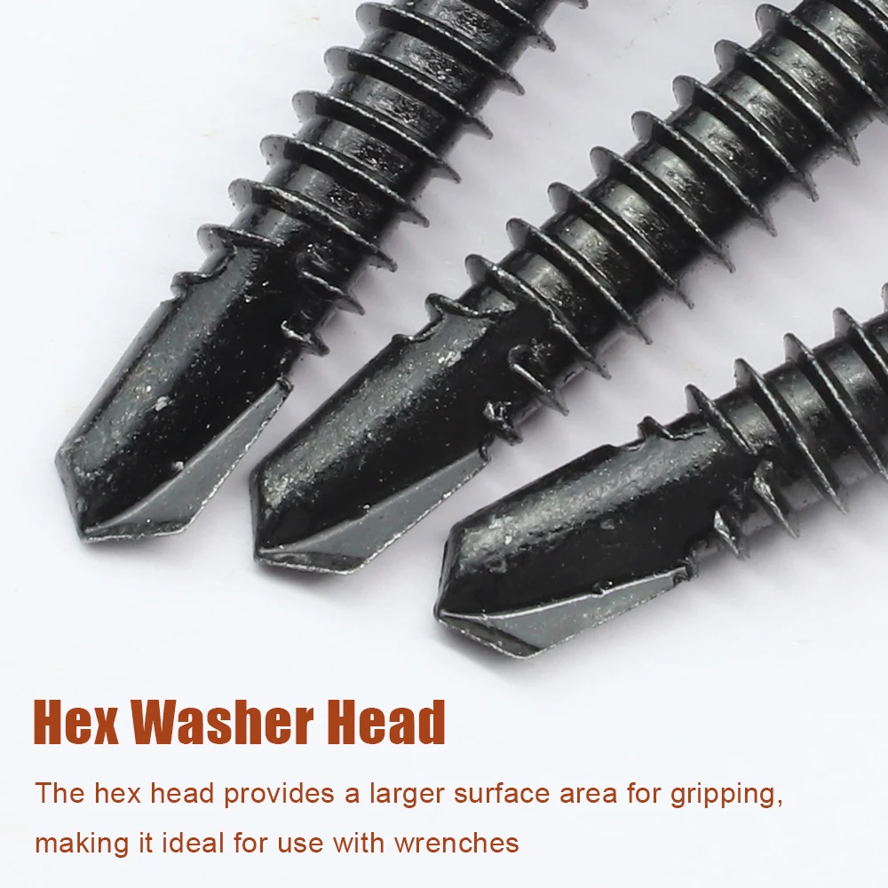 8 # 10 # 12 # 14 # مسامير حفر ذاتية برأس غسالة سداسية m4.2 m4.8 m5.5 m6.3 أسود زنك 410 ورقة معدنية برغي ذاتي التنصت للخشب #3