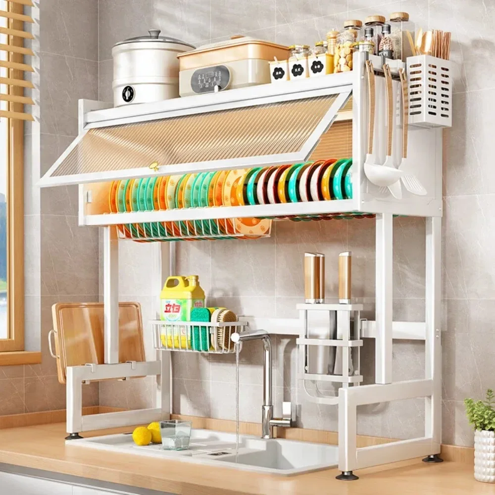 Bowl Tray Storage Rack Above Kitchen Sink, Dustproof Storage Rack for Tableware Kitchen Utensils, Drainage Rack for Tableware