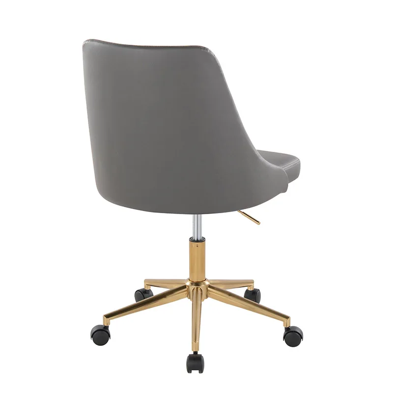 Marche Contemporary Swivel Task Chair with Casters in Gold Metal and Grey Faux Leather by LumiSource On-Site