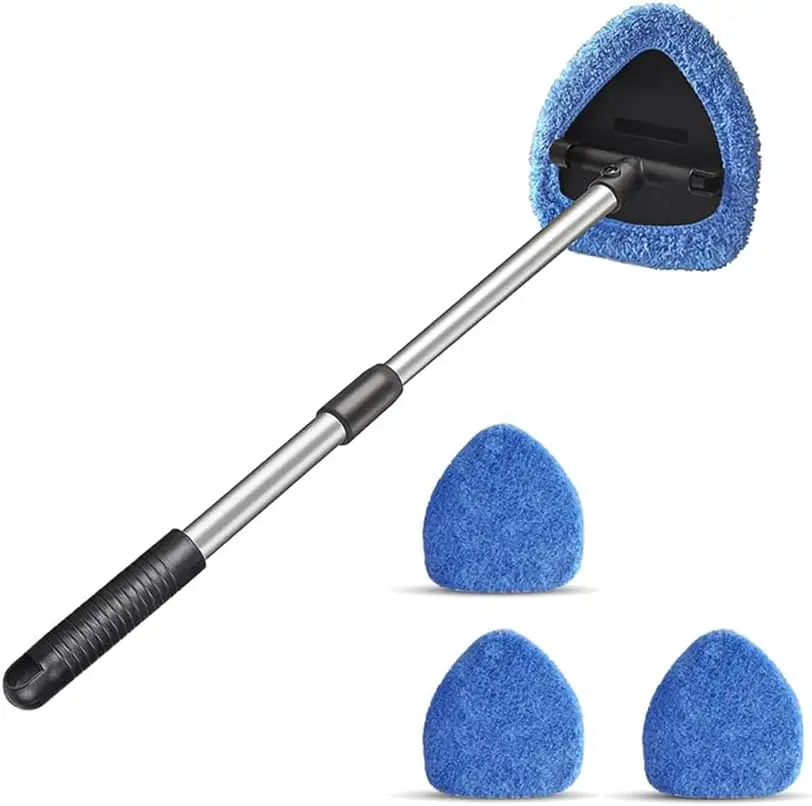 Windshield Cleaner,  Window Cleaning Tool with Extendable Handle,  Washable Reusable Microfiber Cloth Pads,  Interior  Glass Wip