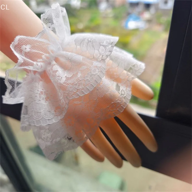 

Gorgeous Hand Wrist Cuffs with Bowknot Lace Trim, Perfect for Women's Cosplay, Japanese Lolita Maid Accessories for Parties.