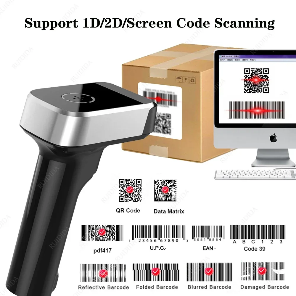 Scanner de barras sem fio 1d 2d bluetooth leitor de código de barras portátil scanner de código leitura de barra para código de matriz de dados qr
