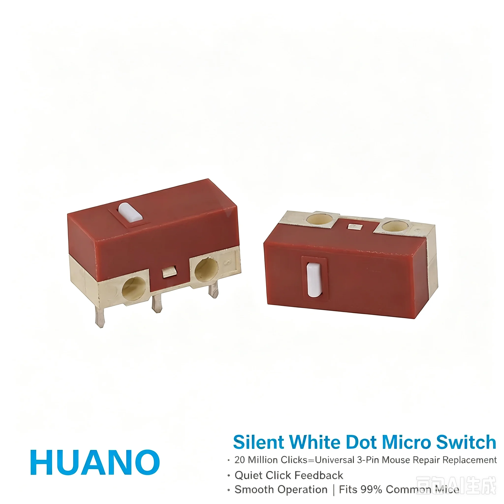 Original HUANO Yellow Dot Enhanced Silent Mouse Micro Switch 20 Million Clicks 3‑Pin Gaming Mouse DIY Repair Replacement Button