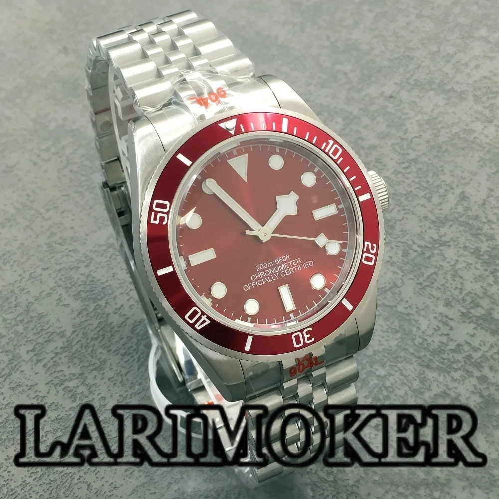 LARIMOKER 39mm Luxury Red Dive Watch Men Automatic Mechanical NH35 Sapphire Crystal 100M Waterproof Luminous Wristwatch
