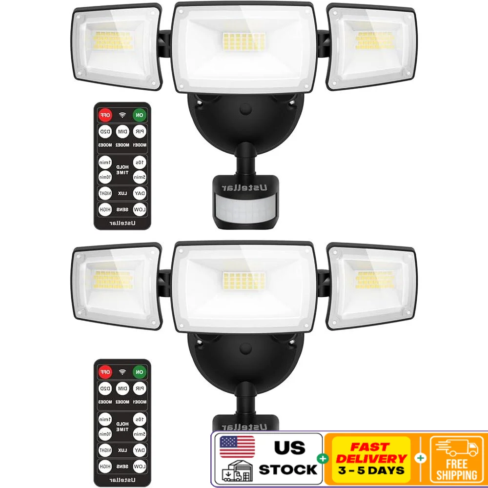 

55W LED Security Lights Motion Sensor Outdoor Flood Light Remote Control Dusk to Dawn 5500LM Waterproof IP65 Adjustable Heads