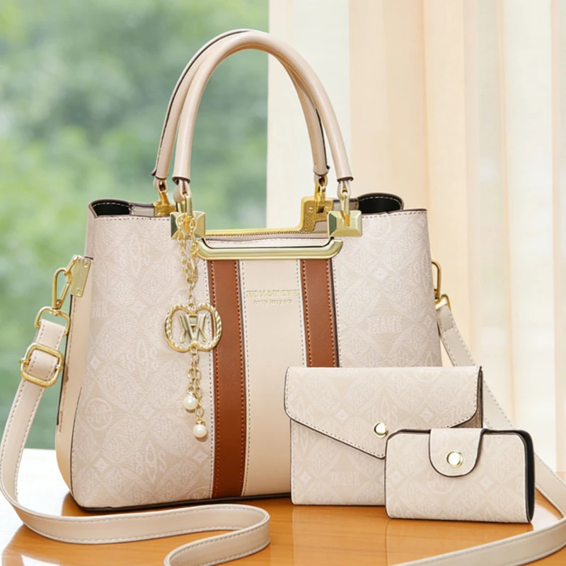 3-piece Set of Light Luxury Premium Women's Handbags, Large-capacity Ladies Bags Made of High-quality Printed Fabric