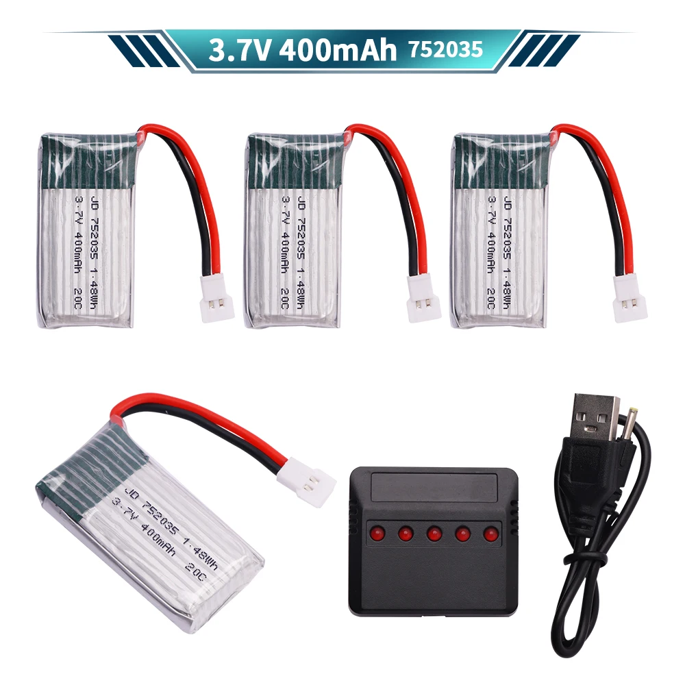3.7V 752035 400Mahแบตเตอรี่LipoสําหรับH107 H31 KY101 E33C E33 U816A V252 H6C 25C RC Quadcopter Droneอะไหล่