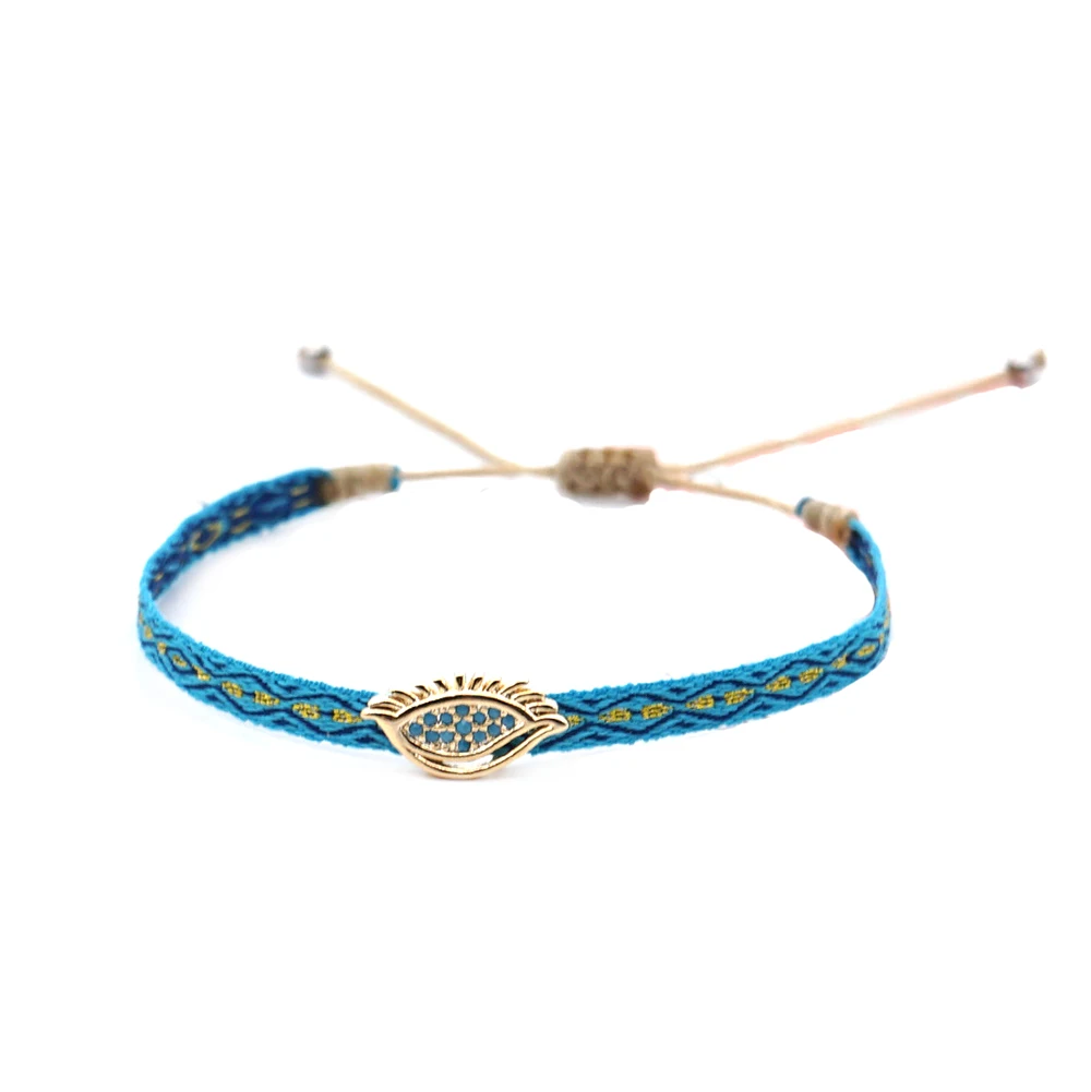 Handmade Cloth Fabric Bracelet, Braided Design & CZ Heart