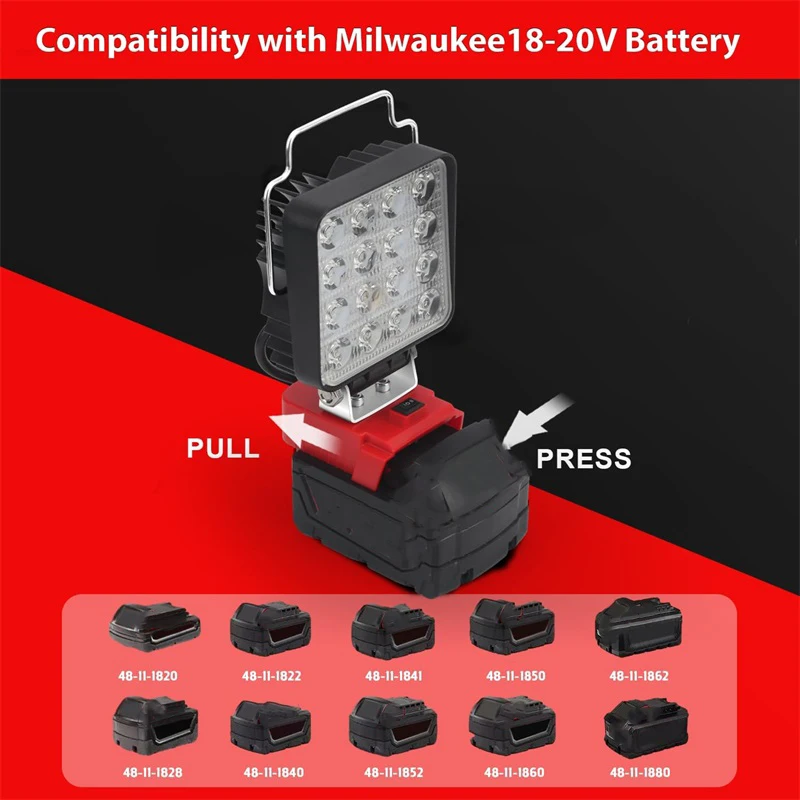 48 واط LED ضوء العمل مصباح يدوي لميلووكي 18 فولت بطارية ليثيوم أيون قابل للتعديل سطوع الأضواء لبطارية 48-11-2401 48-11-2402