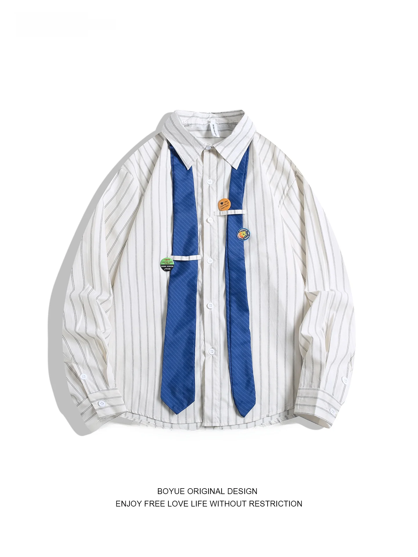 

Boyue American Retro Striped Casual irt ex College Sle Tie Design Versatile Cotton Long Sve Button up irt