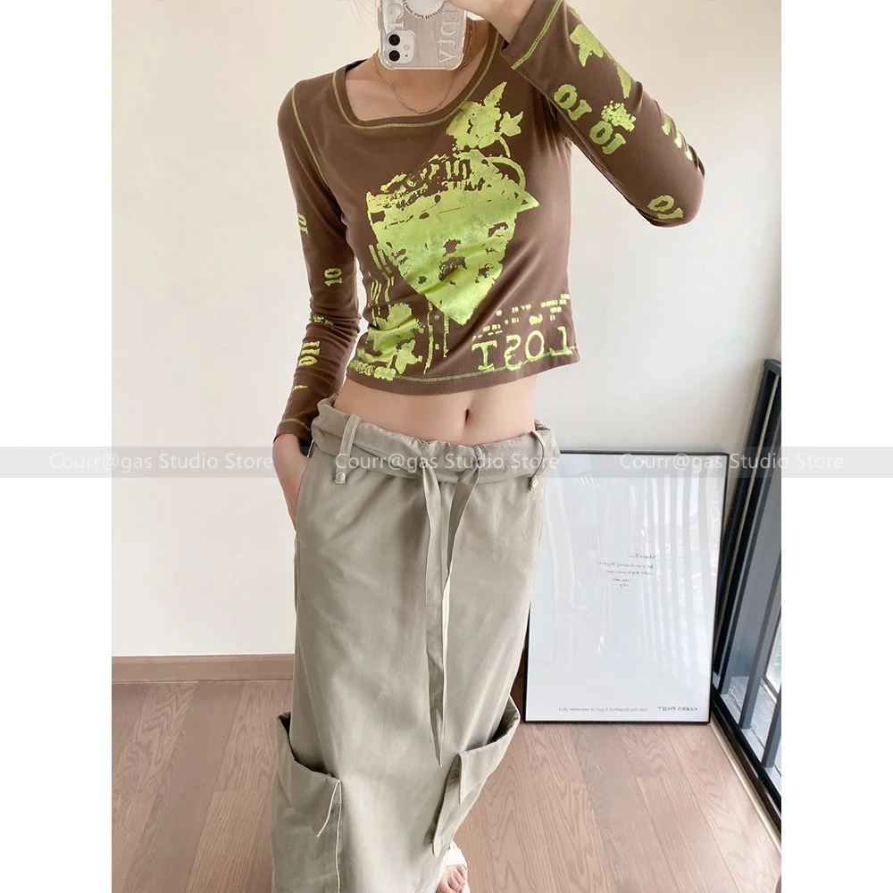 

2024 Spring and Autumn new round neck Slim short section long-sleeved bottoming shirt tops women