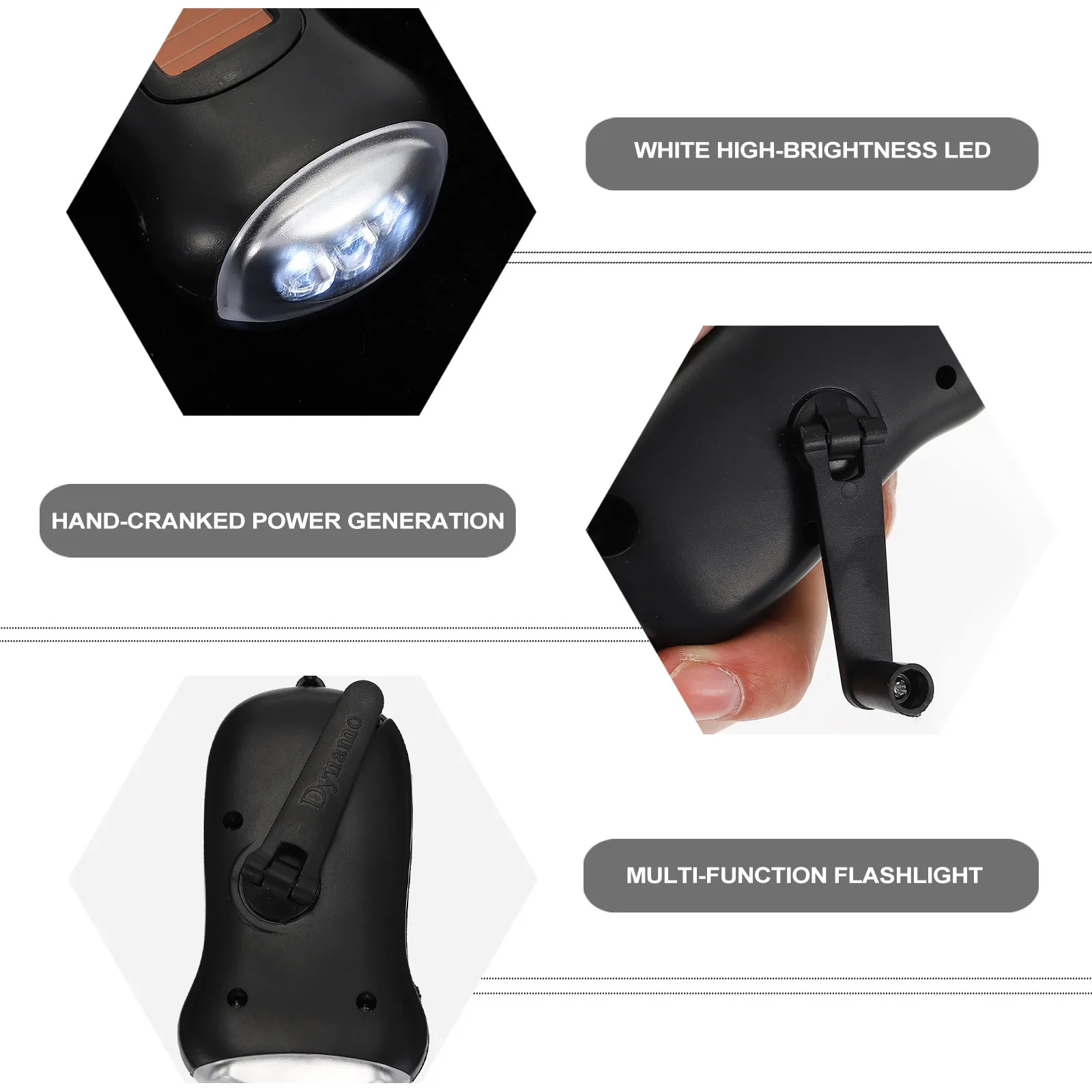 Hand Crank Emergency Flashlight Portable LED Torch Light 3 Bright Leds 10-Minute Per 1-Minute Crank Outdoor Camping