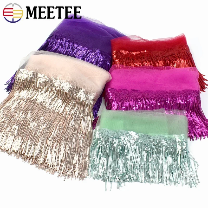 2/3/5Yards 10/18cm Sequin Tassel Fringe Lace Trim Ribbon for Latin Dress Dance Clothes Decor Tassels DIY Sewing Accessories