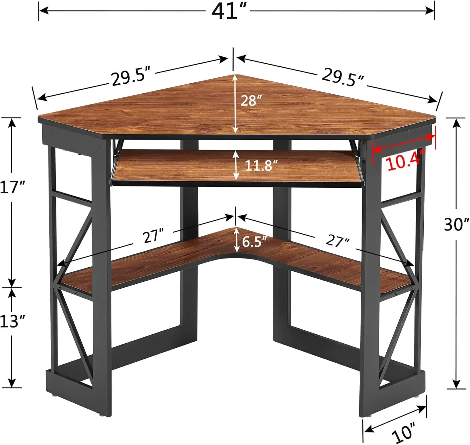 VECELO Corner Computer Desk 41 x 30 inches with Smooth Keyboard & Storage Shelves for Home Office Workstation, Teakwood Brown