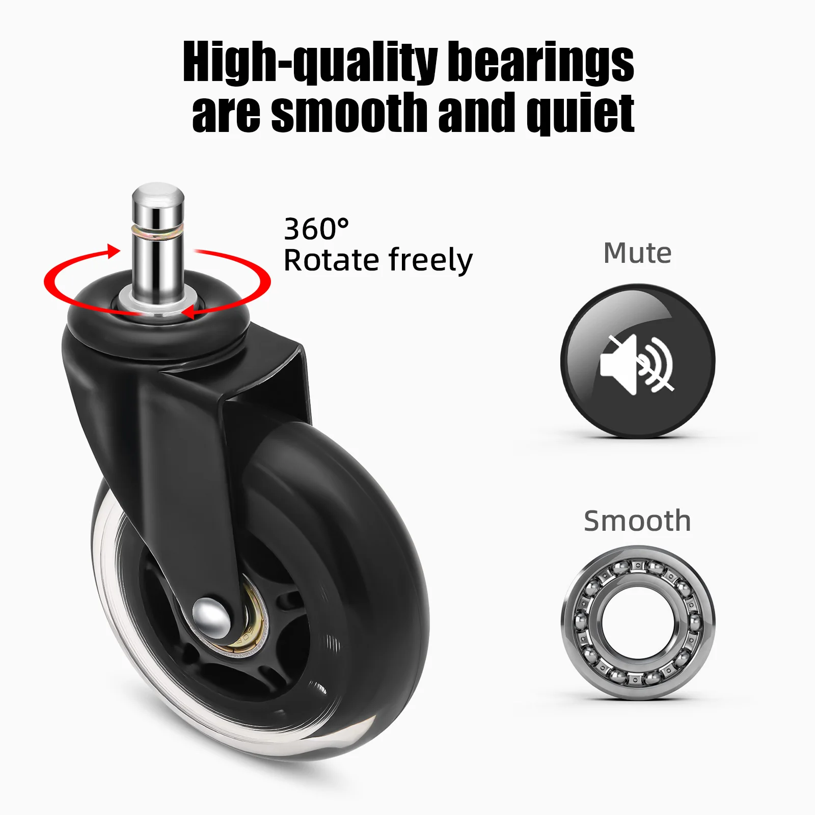 1/5PCS Swivel Rubber Caster Wheels 3 Inch Office Chair Caster Wheels Replacement 60KG Soft Safe Rollerblade Style Caster