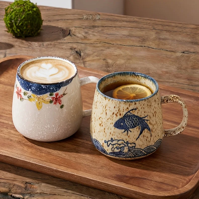 2pcs 380ml Ceramic Mug, Reusable Japanese-style Tea Cup, for Coffee/Milk/Juice, Home/Restaurant/Party Use