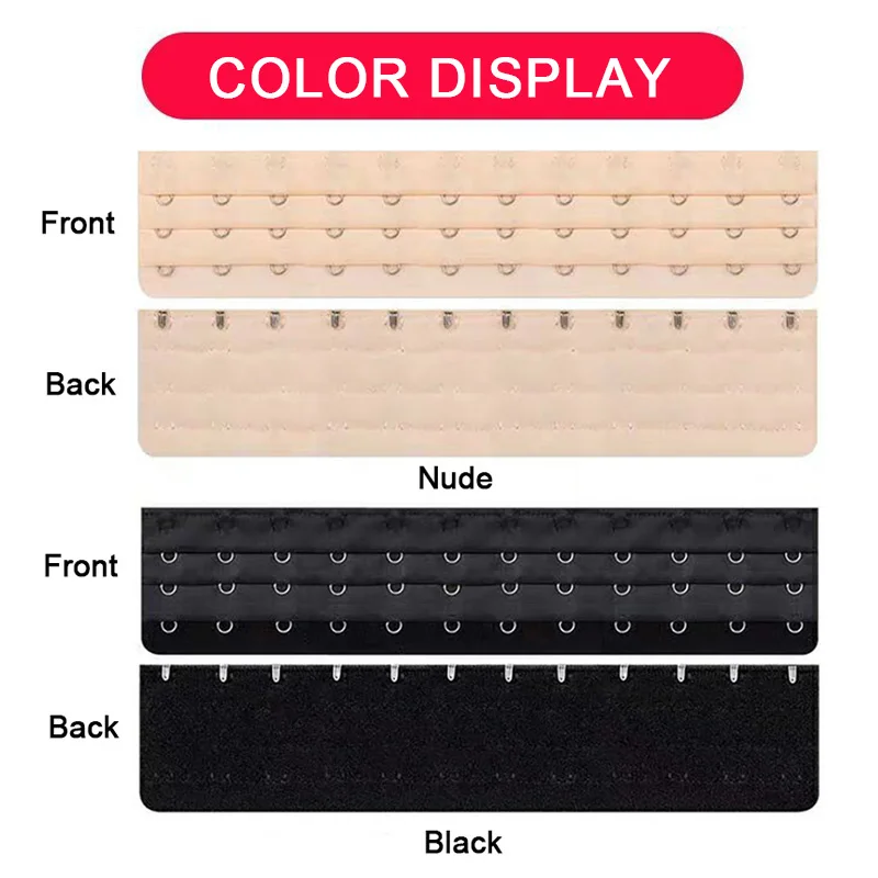 Corset Bra Extender for Women, Long-line Bra, Back Extender, Buckle for Bustiers, Shapewear, Waist Cincher, 3 Rows, 7-18 Hooks