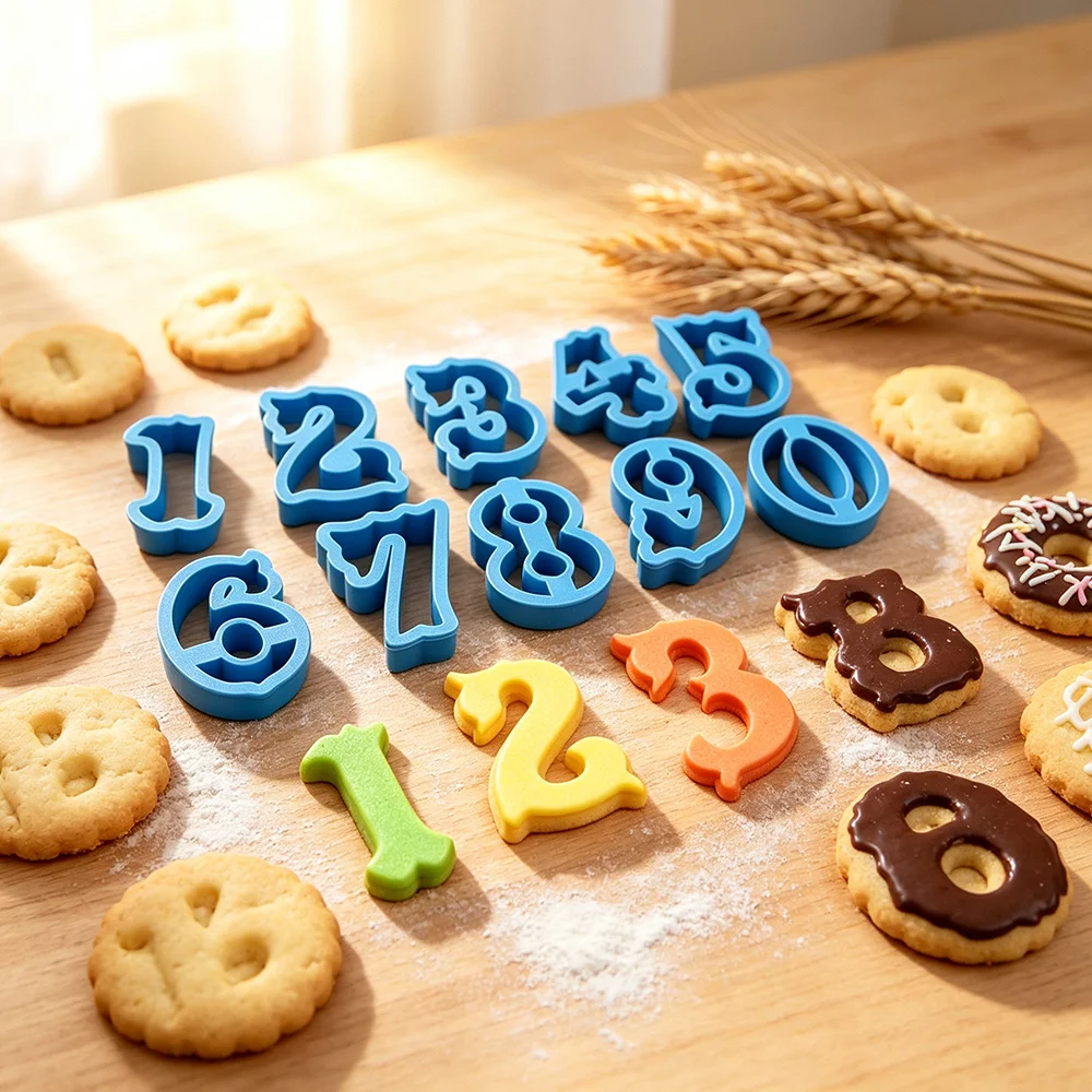 Plastic 10Pcs 0‑9 Number Digit Cookie Cutters Set, Baking Molds for Fondant Cake Cookies Birthday Party Decor