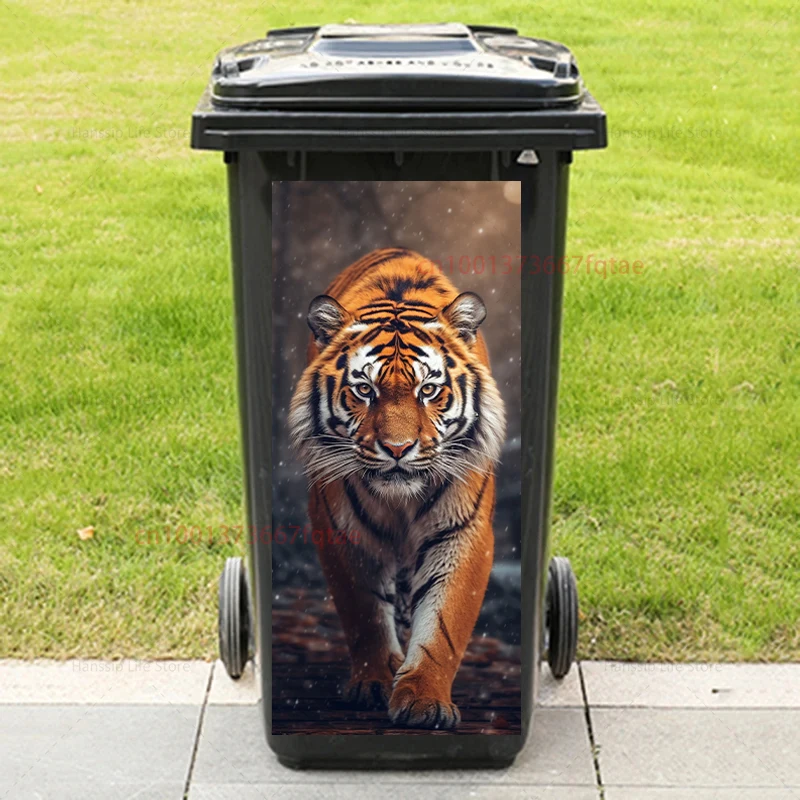 3D Realistic Tiger Leopard Printed Trash Can Sticker Waterproof PVC Outdoor Rubbish Bin Garbage Can Poster Peel and Stick