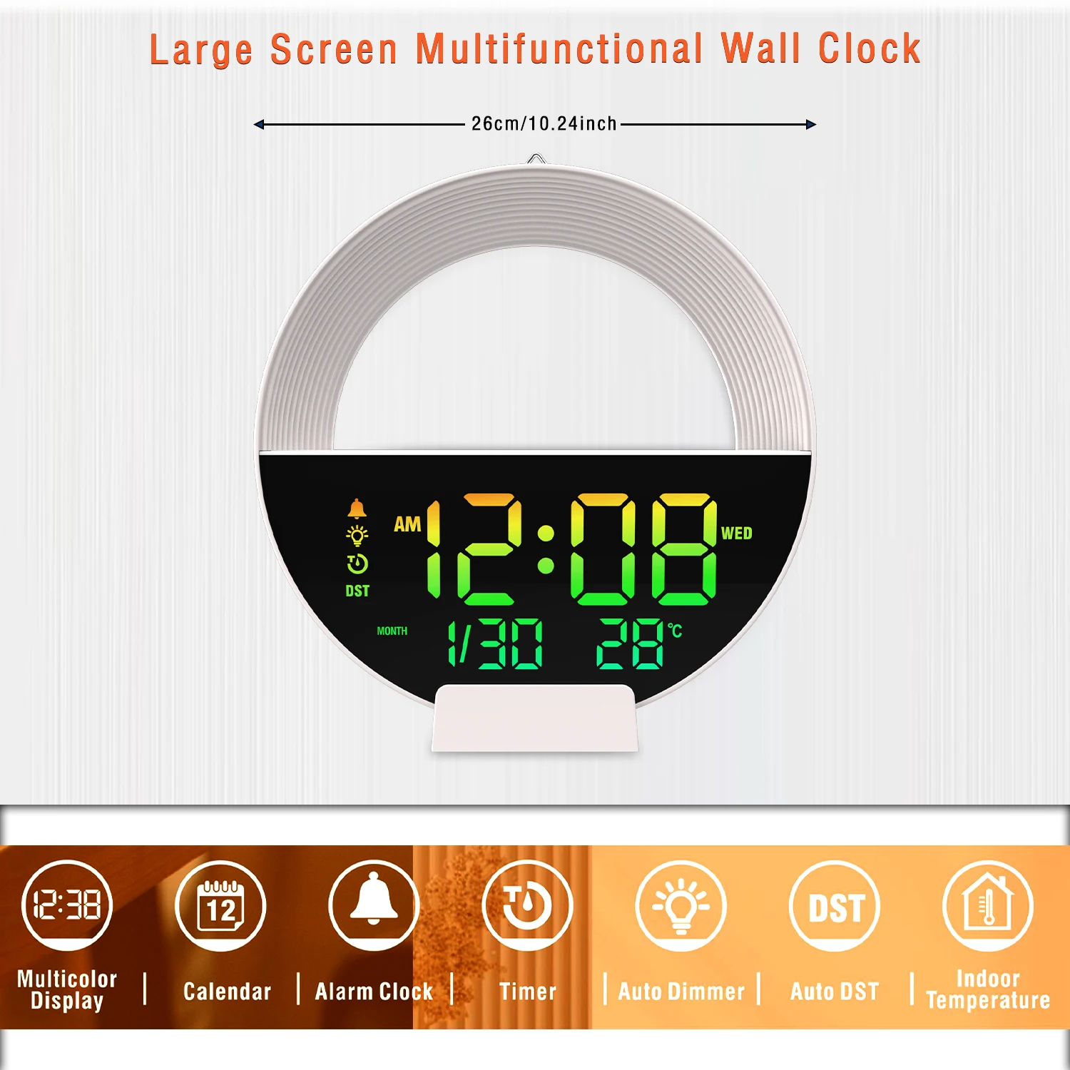 12 Color LED Night Lamp with Clock Remote Control Dimmer RGB Color Changing Lamp Temperature for Living Room Bedroom Office