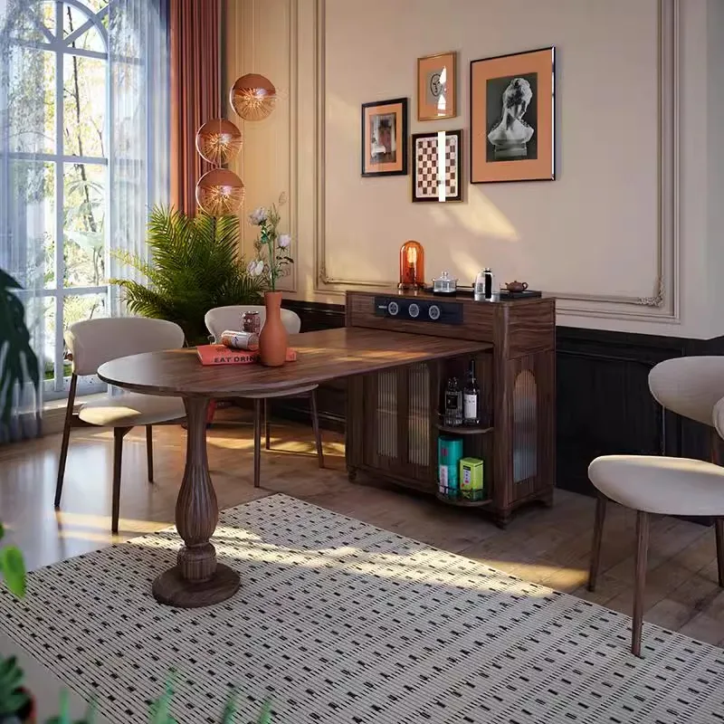 French retro solid wood dining table oval small apartment island table middle guide  creative multi-functional
