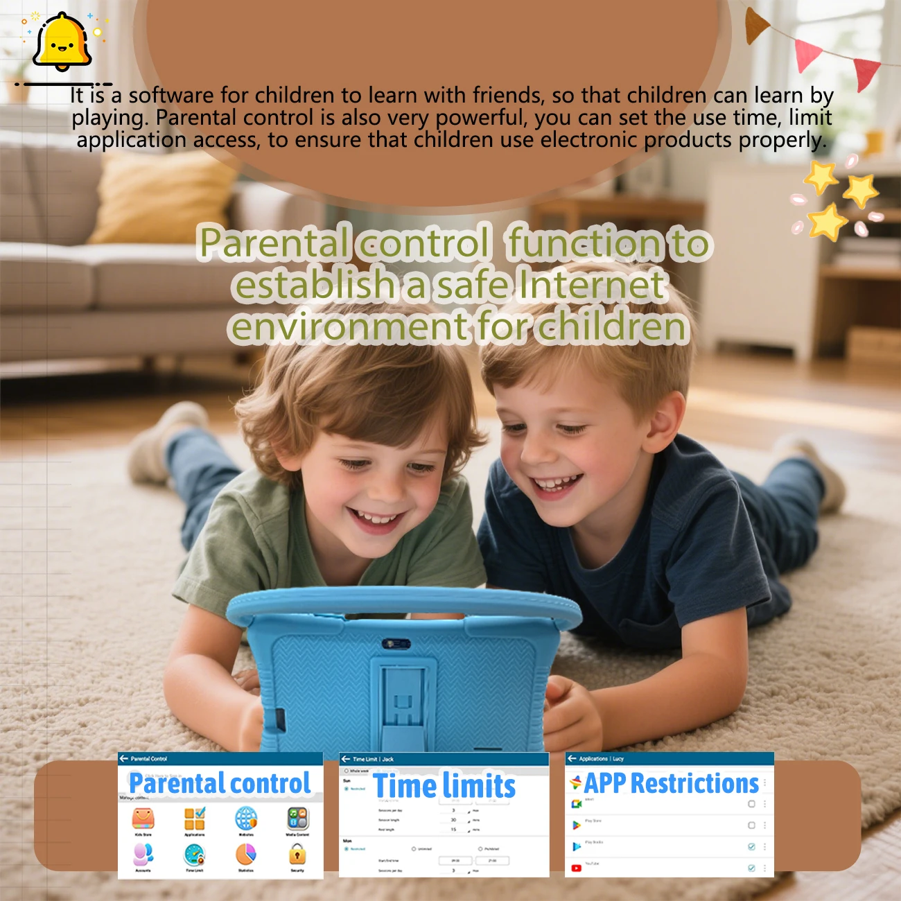 ماكينة تعلم الأطفال مقاس 7 بوصات، شاشة عالية الوضوح، كاميرات مزدوجة، WIFI، 2+32 جيجابايت، تحكم بالأبوية، هدية مفضلة للأطفال