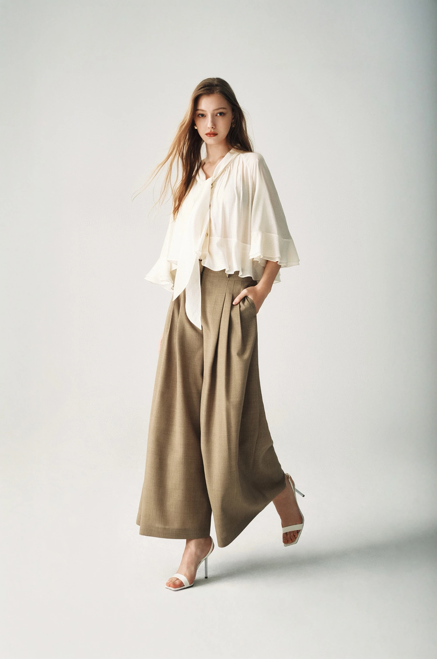 

Simple Korean Sle Wide Leg Pants High Waist Nine Points Polyester Fiber No Brand Commuter Sle Zipper Closure Loose Fit